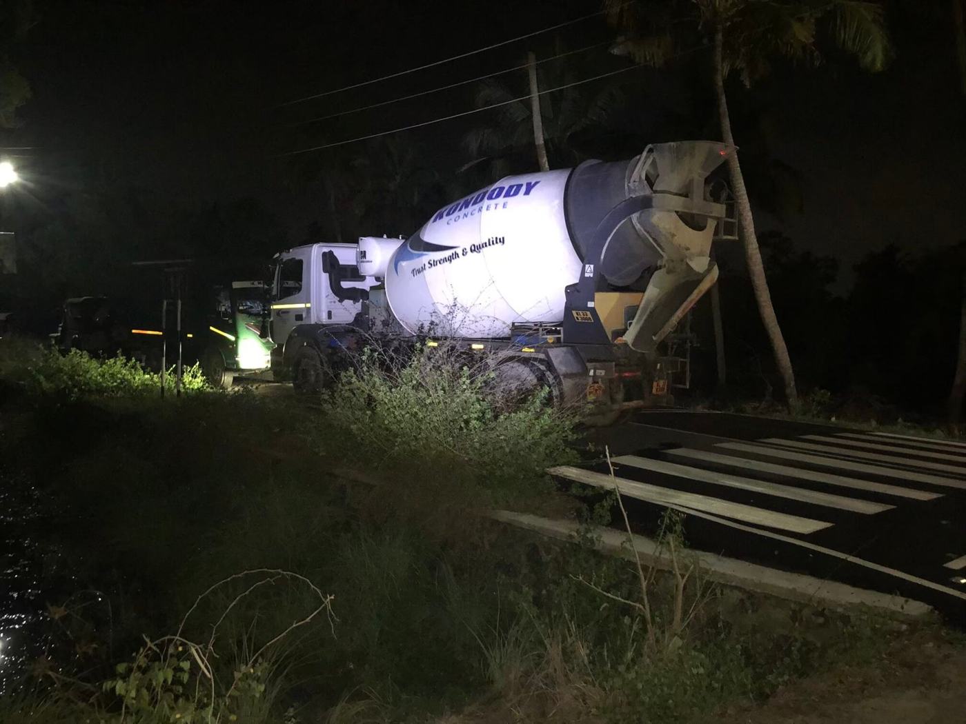 Transit mixer at night