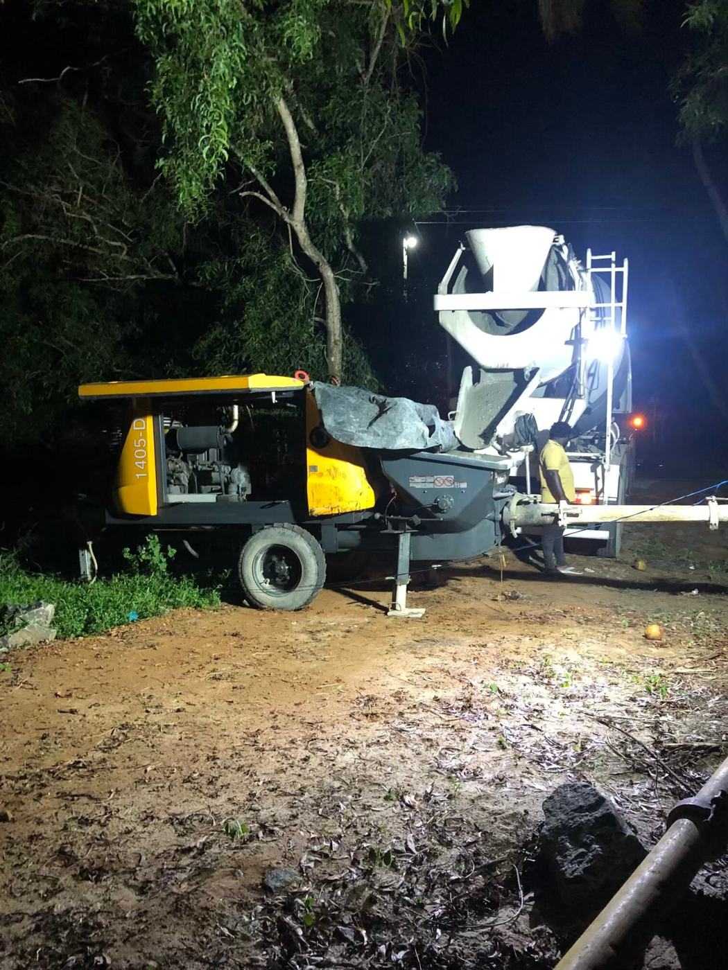 Concrete pump at night