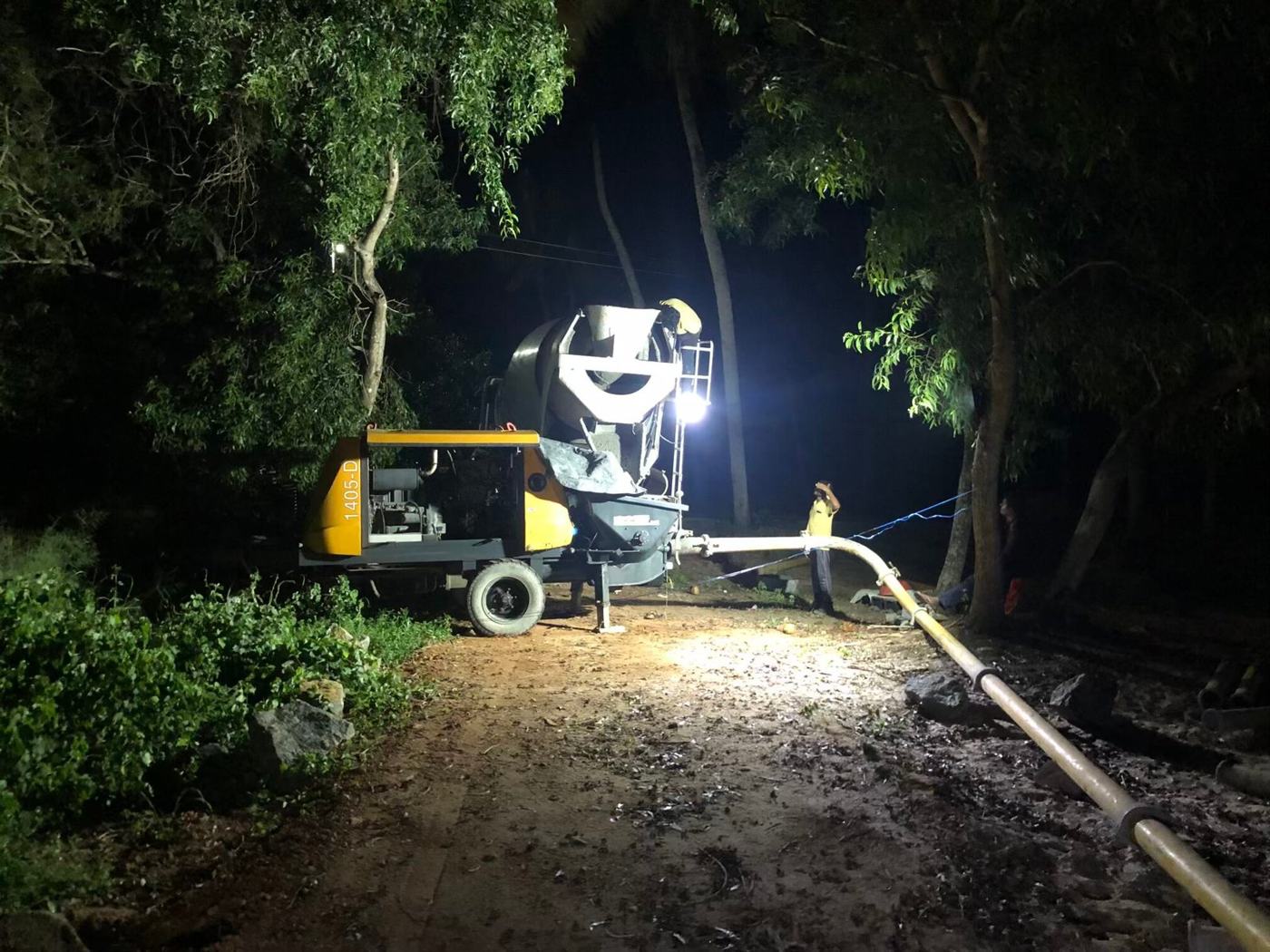 Concrete pump under lights